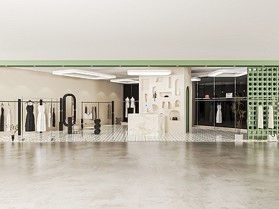 现代服装店 女装店 服装货架 展台 收银台 异形展柜 试衣镜 中岛展台