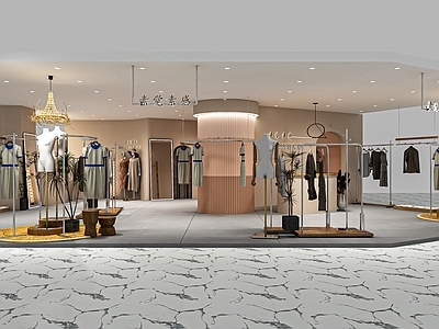 现代服装店 女装店 服装货架 展台 收银台 异形展柜 试衣镜 中岛展台