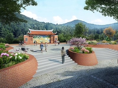 中式广场景观 闽南广场 文化