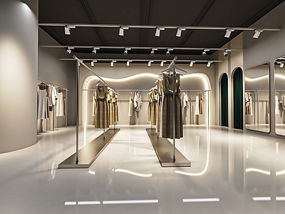 现代服装店 女装店 服装货架 展台 收银台 异形展柜 试衣镜 中岛展台