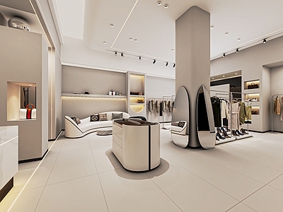 现代服装店 女装店 服装货架 展台 收银台 异形展柜 试衣镜 中岛展台