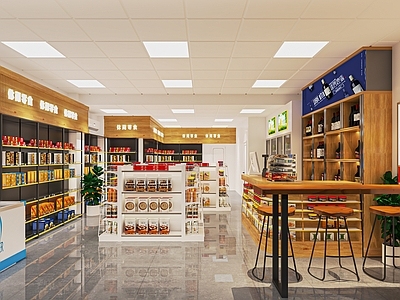 现代便利店 超市 小卖部 服务台 货架 收银台 生活用品区