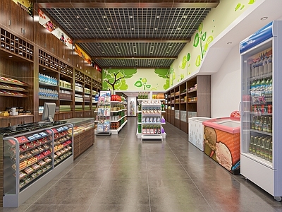 现代便利店 超市 小卖部 服务台 货架 收银台 生活用品区