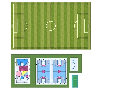 现代篮球场 篮球架 足球场 羽毛球场