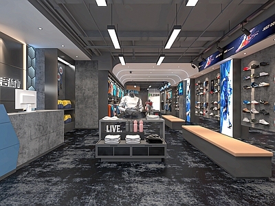 工业运动服装店 男装店 男装服装店 服装货架 中岛展台