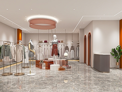 现代服装店 女装店 服装 异形 试衣镜 中岛
