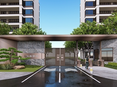 新中式住宅入口大门 消防门 消防通道