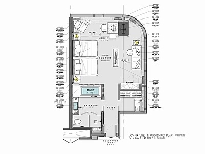 60㎡酒店标准大床房室内 施工图 客房