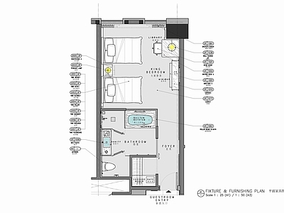 45㎡酒店标准大床房室内 施工图 客房