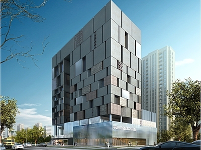 现代多层城市展览馆建筑效果图 施工图