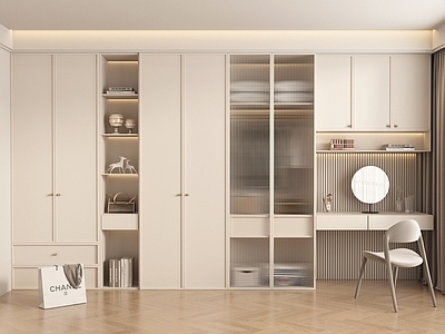 现代奶油风衣柜 木材 成人 非转角 推拉门