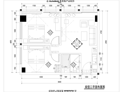 现代酒店两房套间 施工图 客房