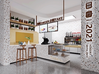 现代甜品奶茶店 备餐区 单层 收银