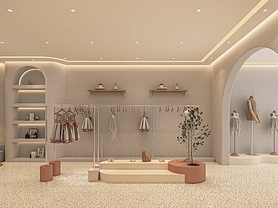 现代童装店 儿童服装店 服装货架 展台 收银台