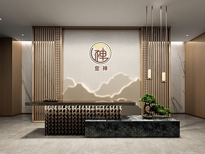 现代背景墙 前台 禅意 前台