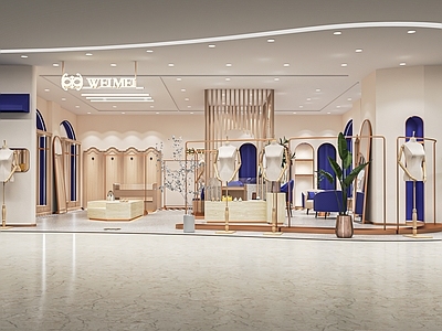 现代服装店 女装店 服装货架 展台 收银台 异形展柜 试衣镜 中岛展台