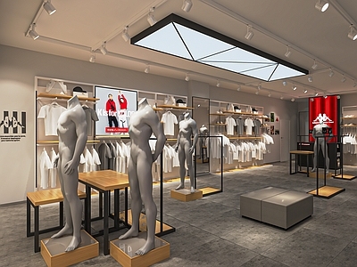 现代男装店 男装服装店 运动服装店 服装货架 中岛展台