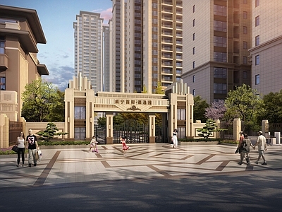 欧式住宅入口大门 高层小区 保安亭 小区入口