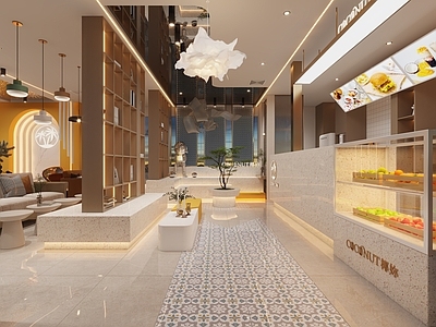 现代网红奶茶店 备餐区 单层 收银