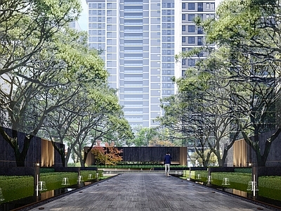 现代小区景观轴线 住宅区景观主轴线 LOGO景墙围墙 景观水景 住宅景观