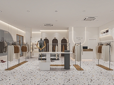 现代服装店 女装店 服装货架 展台 收银台 异形展柜 试衣镜 中岛展台