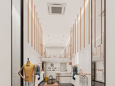 现代服装店 女装店 服装货架 展台 收银台 异形展柜 试衣镜 中岛展台