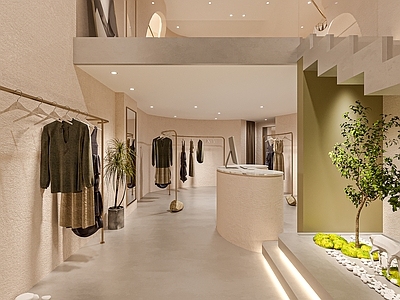 现代服装店 女装店 服装货架 展台 收银台 异形展柜 试衣镜 中岛展台