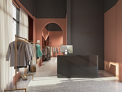 现代服装店 女装店 服装货架 展台 收银台 异形展柜 试衣镜 中岛展台