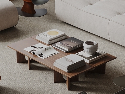 现代茶几 实木 书本摆件 装饰品摆件 实木 方形茶几 方形茶几