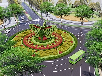 现代交通道路 环岛绿化 道路景观