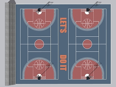 现代篮球场 运动公园 体育公园 户外 篮球架 球场图案