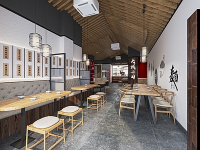 新中式面馆 快 小吃店 餐饮店 椅 小餐饮 卡座