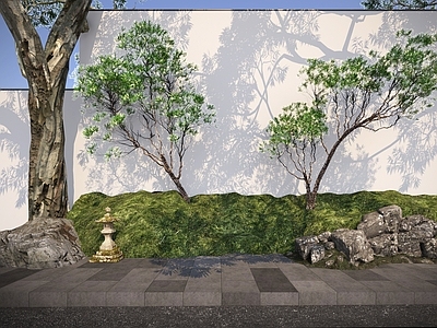 现代景观小品 园艺小品 植物 树 石头
