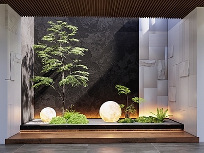 现代景观造景 小品 植物堆 苔藓植物