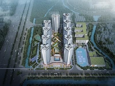 现代鸟瞰图规划 小区规划