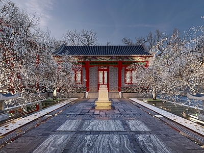 中式京派四合院水景中轴庭院花园