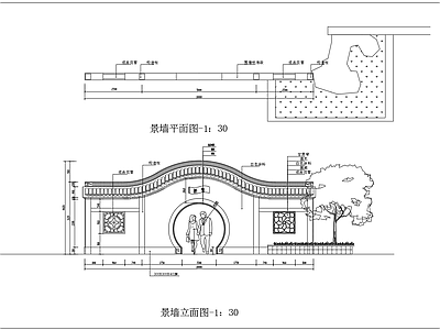 中式月亮门景墙 施工图