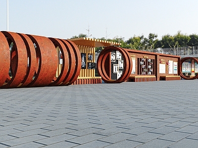 现代城市雕塑小品 社区 火车造型 展示栏 小品 党建雕塑