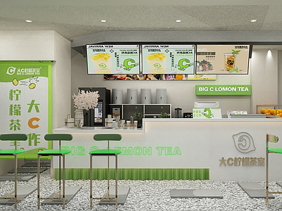 宇泽设计现代奶茶店 备餐区 单层 收银