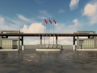 现代厂区大门 旗台 电动伸缩 工厂