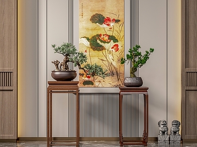 中式盆景 盆栽 花盆 国画 花台 石狮子
