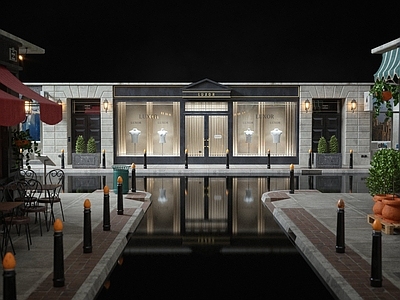 现代服装鞋店外观 国外服装店 建筑橱