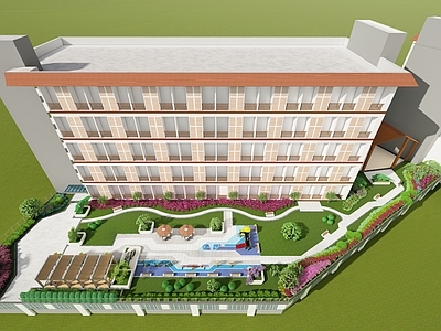 现代小区花园 廊架 儿童游玩 住宅景观