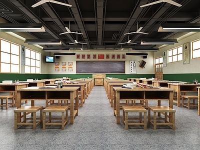现代中小学校教室 课堂 课桌椅