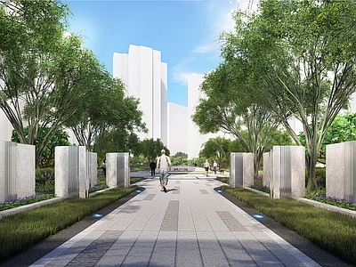 现代小区入口景观 小区景观 轴线景观 住宅景观