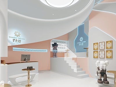 现代美容SPA店 美容院大厅 接待大堂 橱 kaws