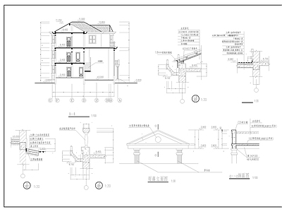 坡屋顶徽派别墅建筑 施工图