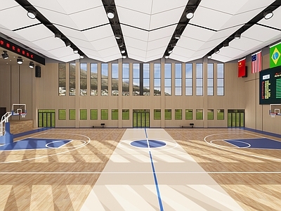 现代室内篮球场 学校体育馆 学校礼堂 运动场