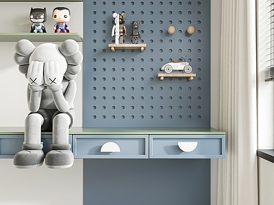 现代定制书桌 洞洞板 玩具公仔 kaws 暴力熊 抽屉