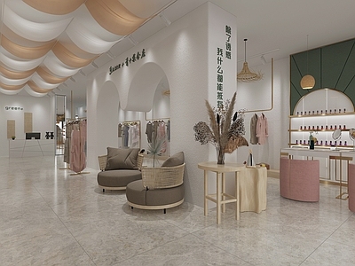 现代服装店 吊灯 桌椅